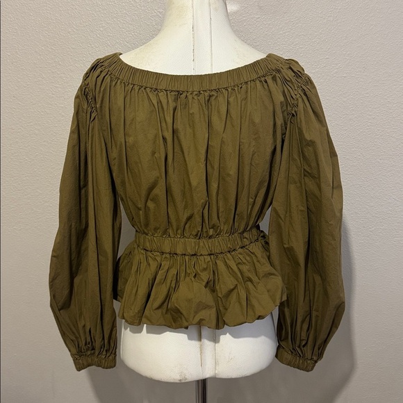 Ulla Johnson Kira Long Puff-Sleeve Cotton Peplum Blouse - Picture 6 of 8